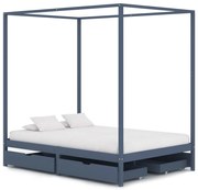 vidaXL Hemelbedframe met 4 lades massief grenenhout grijs 140x200 cm