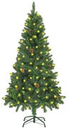 vidaXL Kunstkerstboom met LED's en dennenappels 150 cm groen