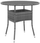 vidaXL Tuintafel Ø80x75 cm gehard glas en poly rattan grijs