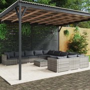 vidaXL 12-delige Loungeset met kussens poly rattan grijs