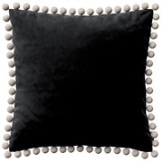 Dekoria Kussenhoes Wera met pompons, zwart 45 x 45 cm