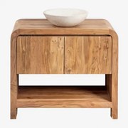 Vacry Acaciahouten Badkamermeubelset Acacia Bruin & Rond Cement Wit Ø40 Cm Zavion & Spiegelloze & Zonder Kraan & ↔︎ 90 Cm - Sklum