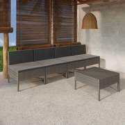 vidaXL 5-delige Loungeset met kussens poly rattan grijs