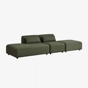 2-delige Modulaire Bank Met Links Chaise Longue En Fogler Poef Chenille Groen – Salie - Sklum