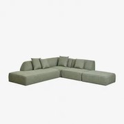 Cardea 3-delige Modulaire Hoekbank Met Chaise Longue Links En Gestoffeerde Poef Bouclé Groen – Salie - Sklum