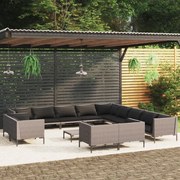 vidaXL 14-delige Loungeset met kussens poly rattan donkergrijs