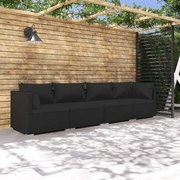 vidaXL 4-delige Loungeset met kussens poly rattan zwart