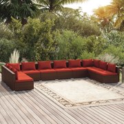 vidaXL 10-delige Loungeset met kussens poly rattan bruin