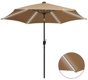 vidaXL Parasol met LED-verlichting en aluminium paal 300 cm taupe