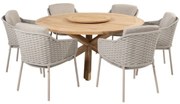 Eros Prado dining tuinset 160 cm rond 7 delig latte teak 4 Seasons Outdoor