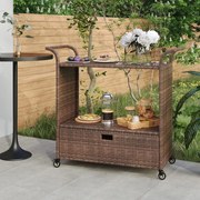 vidaXL Serveerwagen met lade 100x45x97 cm poly rattan bruin