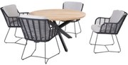 Fabrice Prado dining tuinset teak 130xH75 cm rond 5 delig antraciet 4 Seasons Outdoor