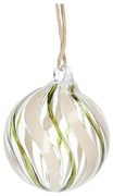 Kerstbal, gedraaide streep, glas, groen/wit, 5 cm