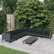 vidaXL 8-delige Loungeset met kussens poly rattan donkergrijs