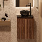 Fontana Athens Portoro Gold Micro Marble toiletmeubel met ribbelfront 40cm walnoot