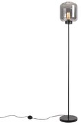 Design vloerlamp zwart met smoke glas - Qara