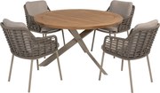 Puglia Prado dining tuinset 130øx75 cm rond 5 delig teak latte Taste 4SO