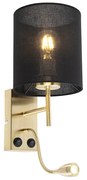 Art Deco wandlamp goud met katoenen zwarte kap - Stacca