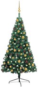 vidaXL Kunstkerstboom met LED's en kerstballen half 120 cm groen