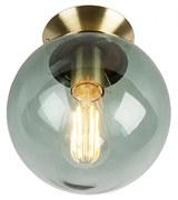 Art deco plafondlamp messing met groen glas - Pallon