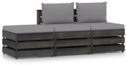 vidaXL 3-delige Loungeset met kussens grijs geïmpregneerd hout