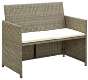 vidaXL Tuinbank 2-zits met kussens poly rattan beige