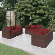 vidaXL 6-delige Loungeset met kussens poly rattan bruin