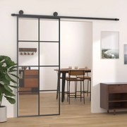 vidaXL Schuifdeur 90x205 cm ESG-glas en aluminium zwart