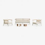 3-zits Bankstel In Bouclé Stof, 2 Salontafels En 2 Aluminium Fauteuils Yervin Bouclé Natuurlijke Kleuren - Sklum