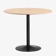 Ronde Eettafel In Mdf En Metaal Yvetta Eikenhout & Ø90 Cm & Zwart - Sklum