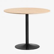Ronde Eettafel Van Mdf En Ijzer Yvetta Eikenhout & Ø90 Cm & Zwart - Sklum