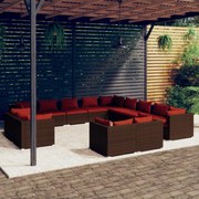 vidaXL 13-delige Loungeset met kussens poly rattan bruin