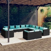 vidaXL 13-delige Loungeset met kussens poly rattan zwart