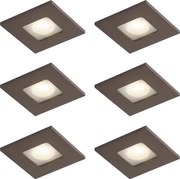 Set van 6 moderne inbouwspots donker brons vierkant IP44 - Qure