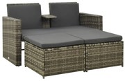 vidaXL 3-delige Loungeset met kussens poly rattan grijs