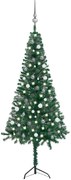 vidaXL Kunstkerstboom met LED's en kerstballen hoek 210 cm PVC groen