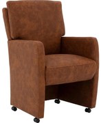 Goossens Eetkamerstoel Leen cognac microvezel met armleuning en met wielen, stijlvol landelijk