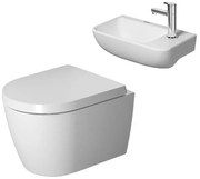 Duravit Me by starck Toiletset wandcloset compact softclose zitting glans wit en fonteinset wit 40x22cm incl fonteinkraan en sifon chroom sw115544/sw448662