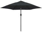 vidaXL Parasol met LED-verlichting en stalen paal 300 cm zwart