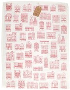 Theedoek, bio-katoen, wit met rode geveltjes, 50 x 70 cm