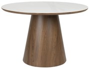 Ronde Eettafel Walnoot En Wit Marmer - 115 X 115cm.