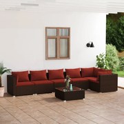 vidaXL 7-delige Loungeset met kussens poly rattan bruin