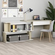 vidaXL Hoekbureau 200x50x76 cm bewerkt hout wit en sonoma eikenkleurig