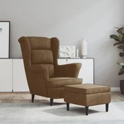 vidaXL Fauteuil met voetenbank fluweel bruin