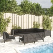 vidaXL 10-delige Loungeset met kussens poly rattan donkergrijs