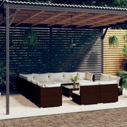 vidaXL 14-delige Loungeset met kussens poly rattan bruin