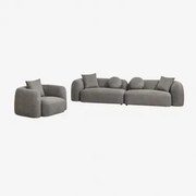 Woonkamer Set Met 2-delige Modulaire Bank En Fauteuil In Coco Chenille Granietgrijs Dik Chenille - Sklum