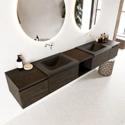 Mondiaz Bukla 240cm badmeubel met open module 40 midden Dark Brown met 4 lades wastafel Cloud dubbel 0 kraangaten Urban