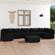 vidaXL 8-delige Loungeset met kussens poly rattan zwart