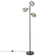 Smart Vloerlamp zwart met goud met smoke glas 3-lichts incl. 3 Wifi P45 - Zuzanna Design E14 bol / globe / rond Binnenverlichting Lamp